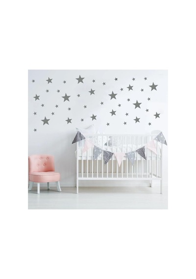 Yıldız Duvar Sticker - 2,5 - 5 - 7,5 - 10cm Karışık Ebatlarda - 155 Adet Gümüş