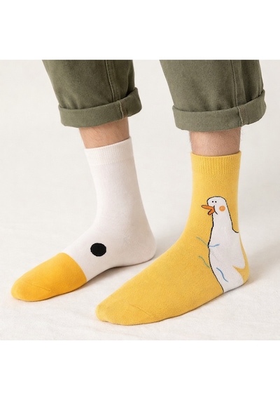 Hitit Socks Unisex 4 Çift Ördek Başı Desenli Çorap Ördek Dese... Çok Renkli