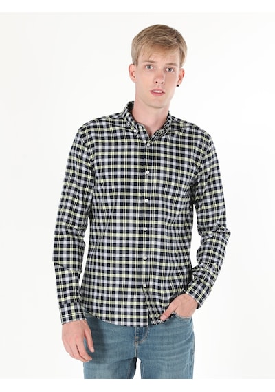 Colin's Slim Fit Kareli Lacivert Erkek Uzun Kol Gömlek CL1059612_Q1.V1_NAV Lacivert