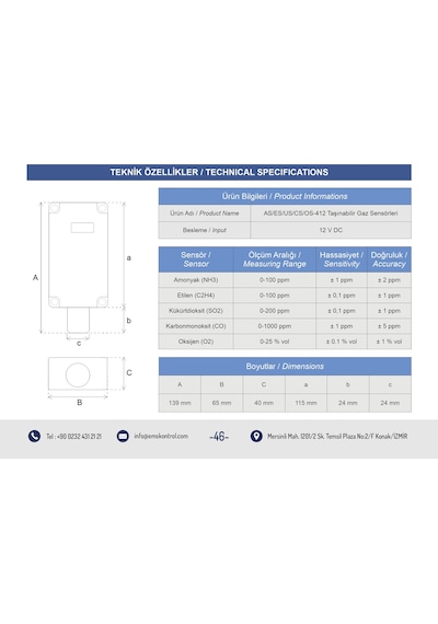 Ems Kontrol - Taşınabilir Etilen Sensörü 0-100 ppm