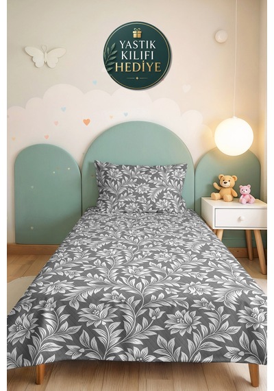 Gri Çiçekli Botanik Pike Takımı - Beyaz Geometrik Kapitone Mevsimlik Yatak Örtüsü 160x220 Cm Bulanık Kekik Rüyası