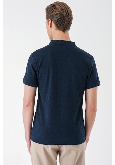Efor Slim Fit Fermuarlı Polo Yaka %100 Pamuk Lacivert Tişört Ts 877 Lacivert