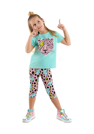 Denokids Şimsek Aslan Kız Çocuk Yazlık T-shirt Tayt Takım