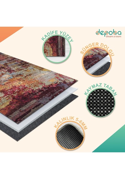 Erne Kadife Kaymaz Pamuk Tabanlı Yıkanabilir Antibakteriyel Salon Halısı 120x180