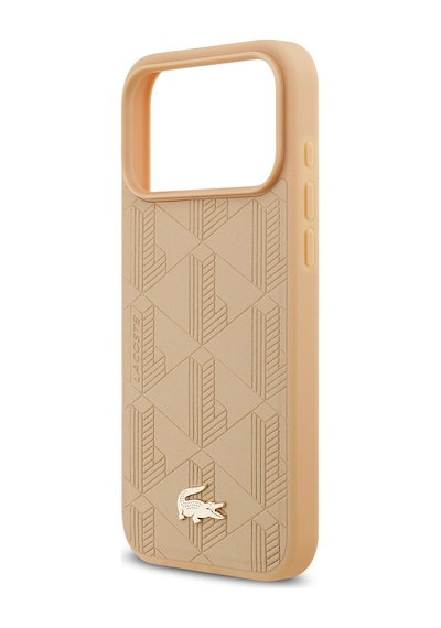 Apple Uyumlu iPhone 17 Pro Max Kılıf Lacoste Lisanslı M-safeli Pu Deri Karışık Monogram Desenli Kapak Bej Bej