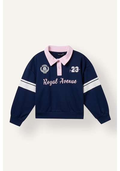 Defacto Polo Yaka Şerit Detaylı Baskılı Sweatshirt Kız Çocuk I7534a826wnnv244 Lacivert-nv244