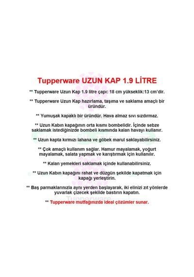 Uzun Kap 1.9 Lt Mor Hazırlama Saklama Kabı Hsgl Mor - 61460519 Mor