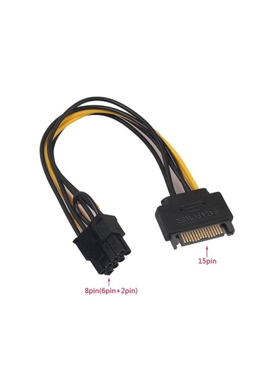 20 cm. SATA Power Erkek To 6+2 Çevirici 8 Pin Dönüştürücü Kablo
