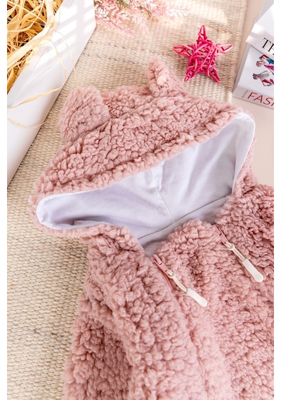 Babymod Kapüşonlu Ayıcık Fiğürlü Welsoft Peluş Kışlık Kız/erkek Bebek Tulum Gülkurusu