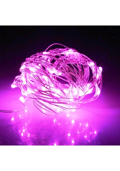 Dekor Düğün Işıkları Pembe Pilli Led Işık Pembe 10 Metre Led Işık Pembe Pilli Işık Pink Led Light Pembe