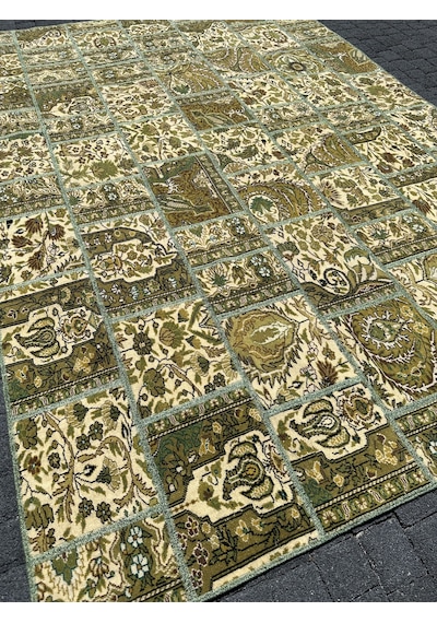 El Dokuma Bünyan Halısı Patchwork 185x260 Yeşil %100 Yün Halı Yeşil