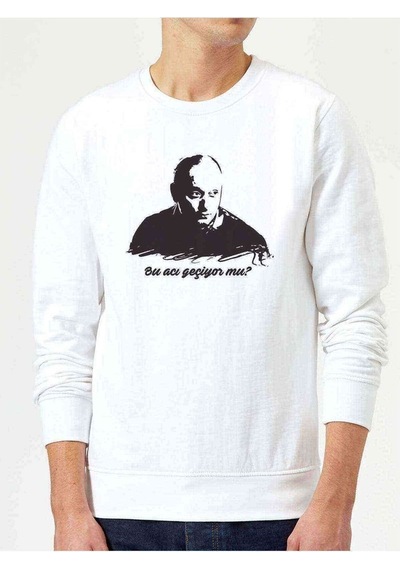 Ismail Abi Baskılı Beyaz Erkek Örme Sweatshirt