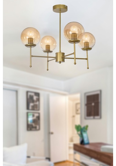 Axel Modern Tasarım Salon Yemek Yatak Odası Mutfak Eskitme Renk Bal Camlı Sarkıt 4 Lü Avize Eskitme Bal Eskitme Bal