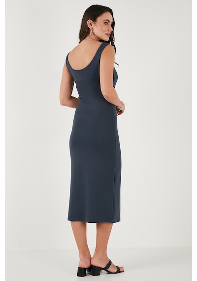 Lela Slim Fit Kalın Askılı Midi Bayan Elbise 5866154 Füme