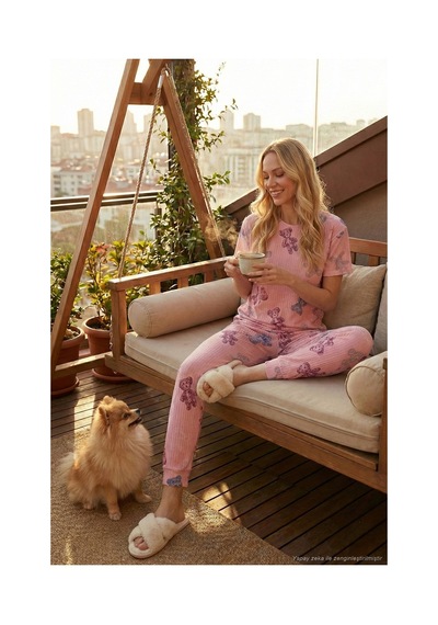 Lela Regular Fit Kısa Kollu Bayan Pijama Takımı 65740104 Pembe