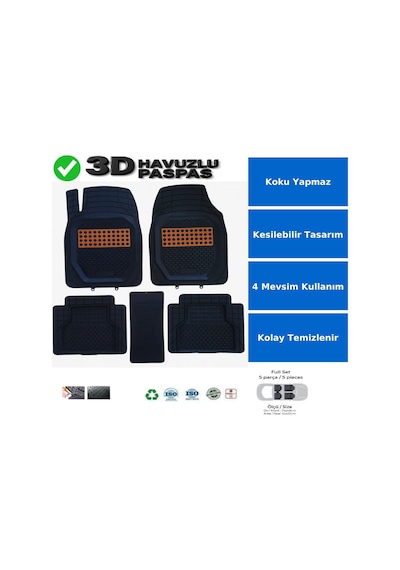 Toyota Rav 4 2023 Uyumlu 3 Cm Havuzlu 3d Universal Oto Paspas Siyah-ahşap