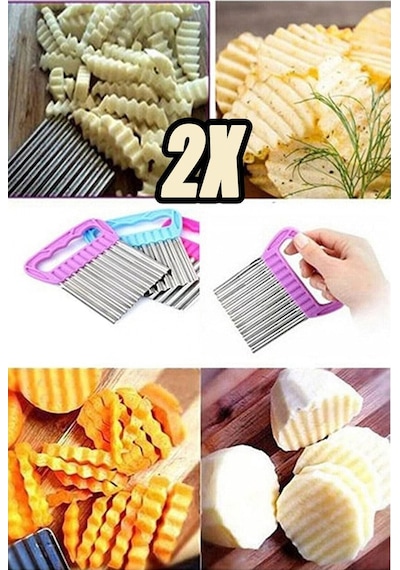 2 Adet Cips Patates Doğrayıcı Şekilli Sebze Ve Meyve Dilimleyici Beyaz