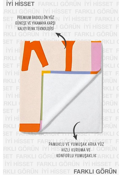 Yazılı Renkli Plaj Havlusu - Tipografik Turuncu Pastel Havuz Deniz Banyo Hızlı Kuruyan Sahil Örtüsü Çok Renkli