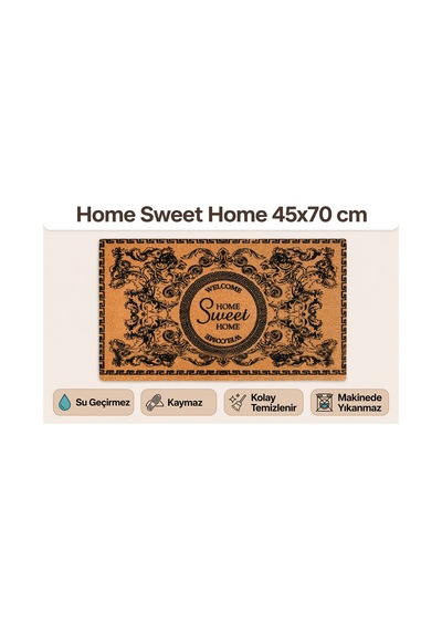Coco Cc018a Welcome Home Sweet Home Desenli Kalın Kaymaz Taban Nem Alıcı Şık Tasarım Kapı Önü Paspası 45x75 Cm Bej