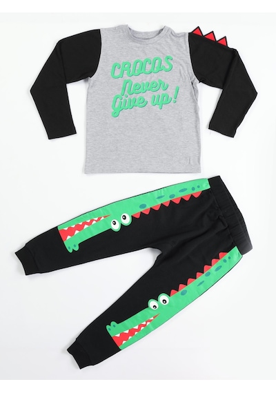 Casabony Crocos Siyah Erkek Çocuk Pantolon+T-Shirt Takım-Gri - Siyah