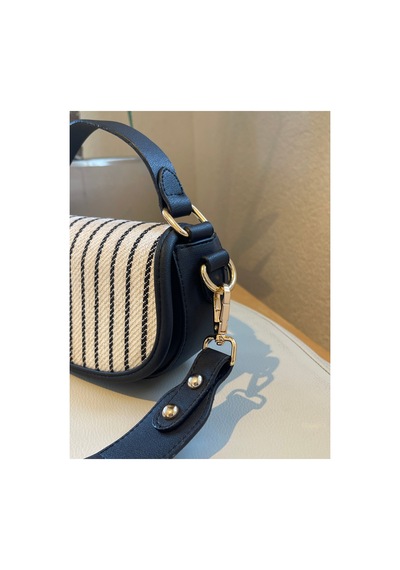 Nura Collection Lacivert Kadın Çizgili Yarım Ay Modeli El Ve Omuz Çantası Lacivert - 924164356 Lacivert