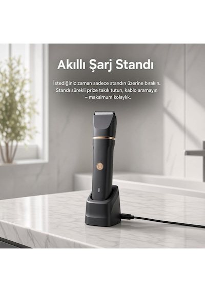 Tr Erkek Bakım Seti Yüz Saç Sakal Vücut Tıraş Makinesi Islak Kuru Ipx7 Su Geçirmez Seramik Bıçak Şarj Standlı 1 - 2 Saat