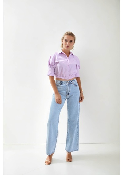 Vitrin Beli Lastikli Crop Gömlek LİLA