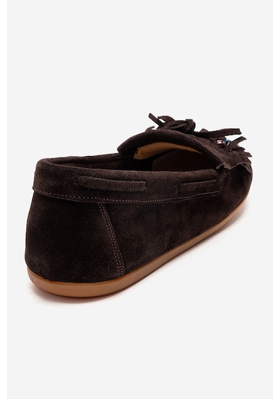 Luvishoes Evelyn Kahverengi Süet Hakiki Deri Püsküllü Boncuklu Kadın Loafer Ayakkabı
