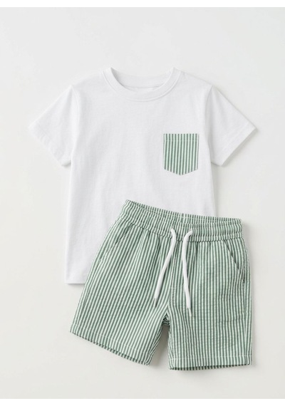 Baby Lory Kids Store Çizgili Şort Takım Yeşil - Beyaz
