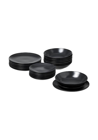 Ikea Fargklar Seramik 8 Kişilik 24 Parça Yemek Takımı 20-26 Cm Mat Siyah Yuvarlak