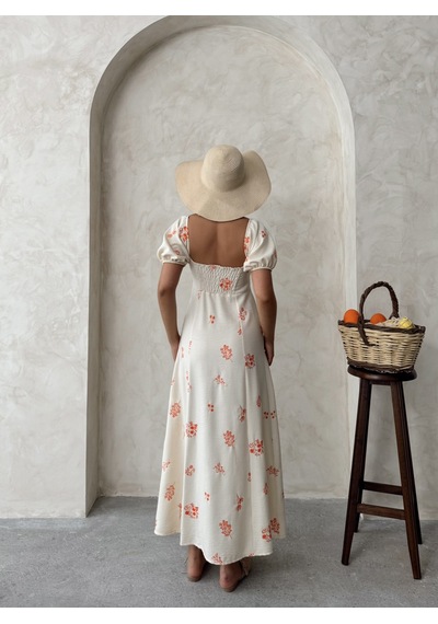 Verymoda Nakışlı Keten Görünümlü Elbise D2901 Oranj