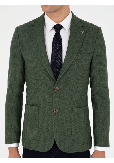 Cacharel Haki Slim Fit Yün Karışımlı Balıksırtı Spor Ceket Yesıl