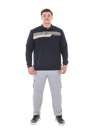 Erkek Battal Beden 158 Kiloya Kadar Uygun Bedenli Geniş Kalıp Baskılı Polo Yaka Selanik Sweat Lacivert Erkek Battal Beden 158 Kiloya Kadar Uygun Bedenli Geniş Kalıp Baskılı Polo Yaka Selanik Sweat Lacivert