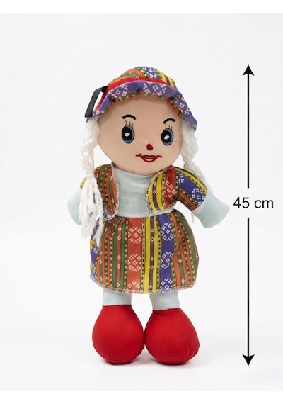 Yöresel Oyun Arkadaşım Büyük 45cm Yöresel Elbiseli Ve Şapkalı El Yapımı Oyuncak Bez Bebek Kırmızı