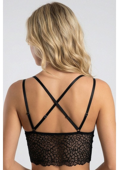 New Bra Desen Dokulu Dantel Crop Bralet Siyah 8426
