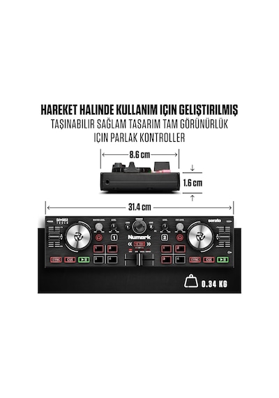Numark Dj2go2 Touch Yolculuk İçin Mini Dj Kontrol Cihazı 2 Panelli Usb Dj Konsolu, Ses Arayüzü Ve Kapasiteli