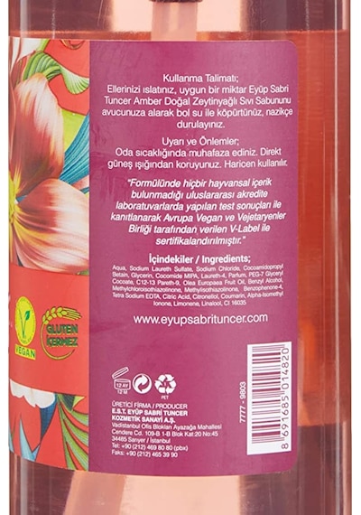 Eyüp Sabri Tuncer Amber Doğal Zeytinyağlı Sıvı Sabun 500 ML
