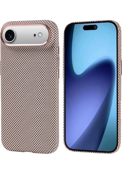 Apple Uyumlu iPad iPhone 17 Air Kılıf M-safe Şarj Özellikli Karbon Fiber Görünümlü Zore Nekst Kapak Gold