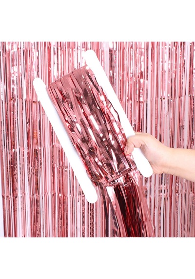 Rose Gold Renk Ekstra Metalize Parlak Saçaklı Arka Fon Perde İthal A Kalite 1x2 Metre +0