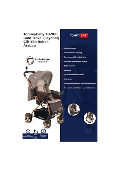 Tommybaby TB-980 Gold Travel Sistem Bebek Arabası Puset Füme