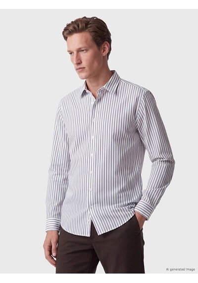LC Waikiki Southblue Beyaz Regular Fit Çizgili Poplin Erkek Gömlek Whıte Strıped