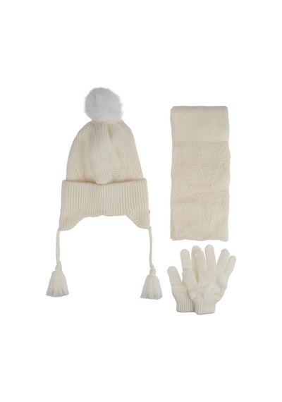Kitti 4-8 Yaş Kız Çocuk Atkı Bere Eldiven İçi Polarlı 3'lü Takım 24170-03 Krem