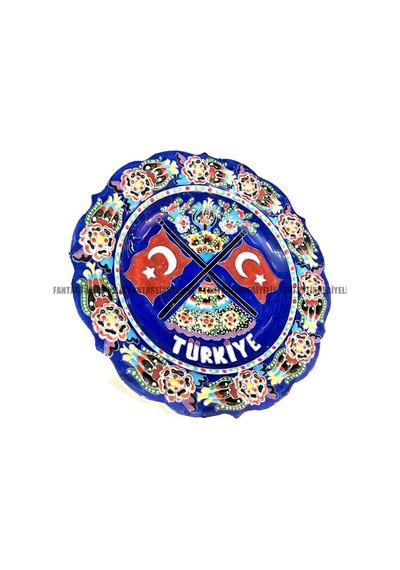 Fantastikhediyelik Orta Çini El Işi Boyama Türk Bayrak Kabartmalı Tabak Duvar Süs (290206587) Diğer