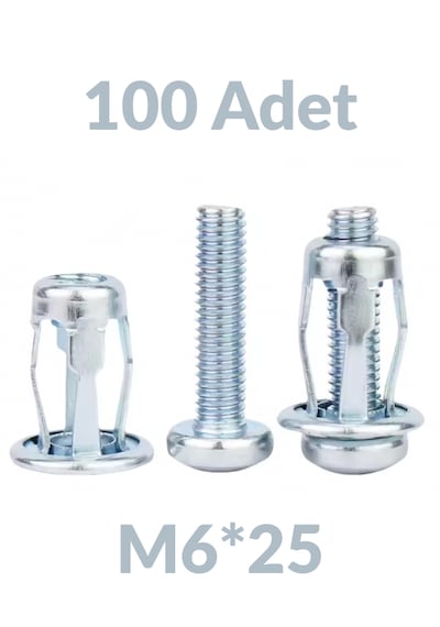 M6x25 100 Adet Sac Arkası Açılır Somun Çiçek Perçin Somunu - Kriko Ankraj Fener Tipi Genleşme Vidası M6