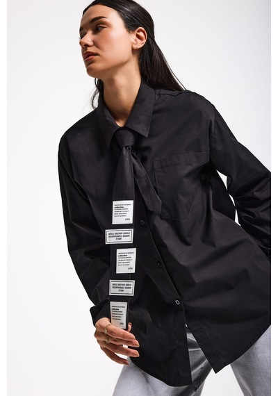 Itsbasic Kadın Siyah Renk Oversize Kravatlı Özel Tasarım Bol Kesim Gömlek