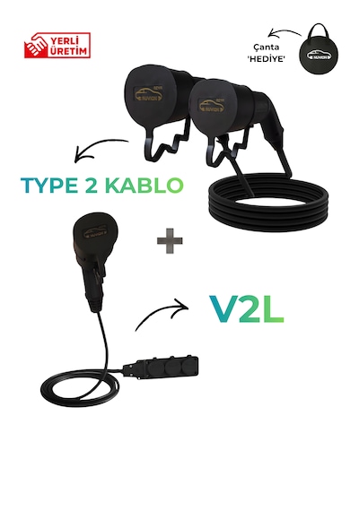 Elektrikli Araç Type 2 Ac Şarj Kablosu+ 3'lü Priz Uzatmalı V2l/byd-skywell Uyumlu