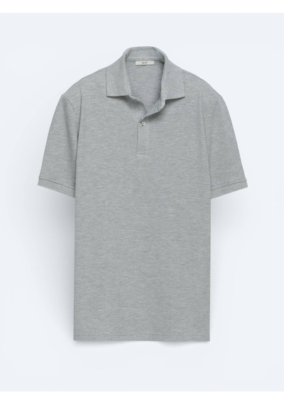 Kip Antrasit Düz Polo Yaka Pamuk Karışımlı T-shirt Antrasit