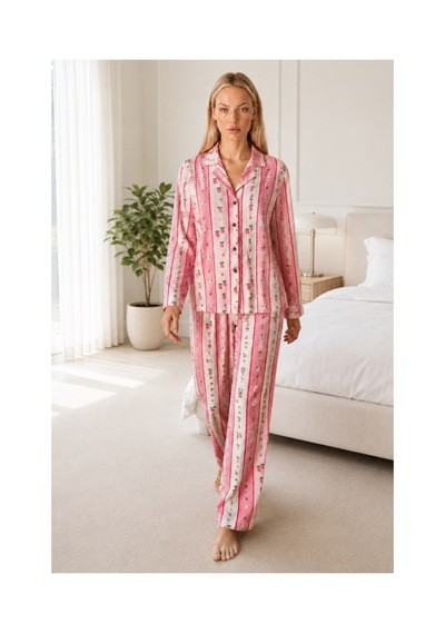 Fit Women Kadın Desenli Relaxed Pembe Pijama Takımı 4658