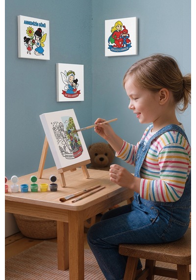 Her Zaman En Güçlü Annem Yazılı Eğitici Boyama Tuvali Şövaleli Boya Seti 20x20 Cm
