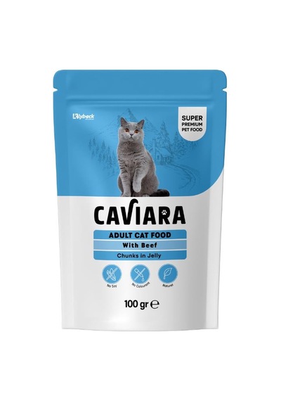 Caviara Pouch Sos İçinde Et Parçacıklı Dana Etli Yetişkin Kedi Konservesi 100 Gr